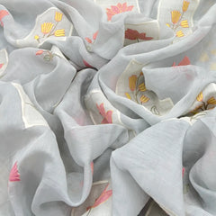 Pastel Blue Floral Applique Chanderi Embroidery