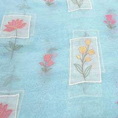 Bright Blue Floral Applique Chanderi Embroidery