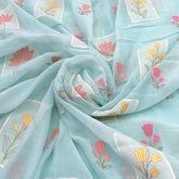 Bright Blue Floral Applique Chanderi Embroidery