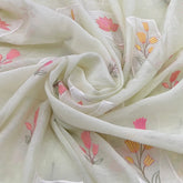 Lemon Yellow Floral Applique Chanderi Embroidery