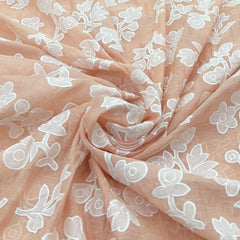 Peach Applique Floral Jal Chanderi Embroidery