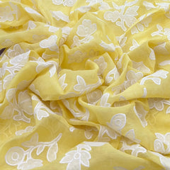 Yellow Applique Floral Jal Chanderi Embroidery