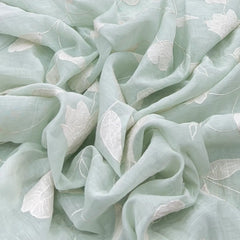 Mint Green Applique Floral Mul Chanderi Embroidery