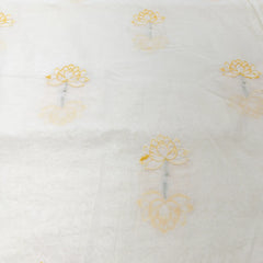 White Yellow Lotus Applique Mul Chanderi Embroidery