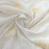 White Yellow Lotus Applique Mul Chanderi Embroidery