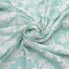 Light Blue Applique Floral Jal Chanderi Embroidery
