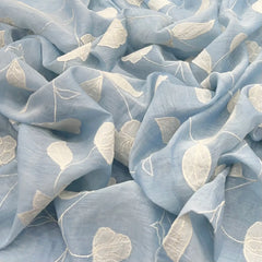 Pastel Blue Applique Floral Mul Chanderi Embroidery