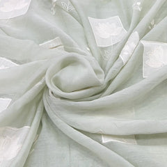 Light Mint Green Floral Applique Mul Chanderi Embroidery