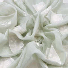 Light Mint Green Floral Applique Mul Chanderi Embroidery