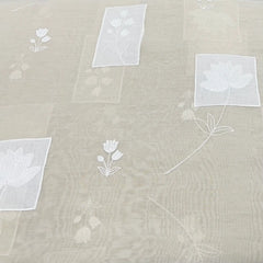 Natural Beige Floral Applique Mul Chanderi Embroidery