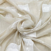 Natural Beige Floral Applique Mul Chanderi Embroidery