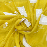 Bright Yellow Floral Applique Mul Chanderi Embroidery