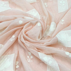 Light Peach Floral Applique Mul Chanderi Embroidery