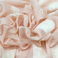 Light Peach Floral Applique Mul Chanderi Embroidery