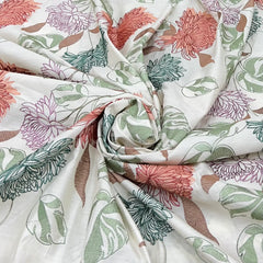 White Multicolor Floral Butta Chinia Silk Embroidery