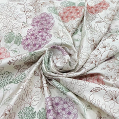 White Multicolor Floral Cluster Chinia Silk Embroidery