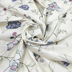 White Blue Pink Floral Thread Chinia Silk Embroidery