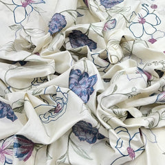 White Blue Pink Floral Thread Chinia Silk Embroidery