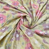 Yellow Multicolor Floral Thread Chinia Silk Embroidery