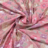 Pink Multicolor Floral Thread Chinia Silk Embroidery
