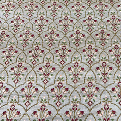 Natural Beige Symmetrical Floral Thread Pure Tussar Silk Embroidery