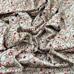 Natural Beige Symmetrical Floral Thread Pure Tussar Silk Embroidery