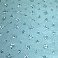 Aqua Blue Floral Butti Thread Sequins Pure Tussar Silk Embroidery