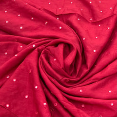 Red Mirrorwork Slub Silk Embroidery