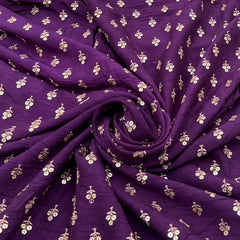 Purple Floral Butti Thread Sequins Slub Silk Embroidery