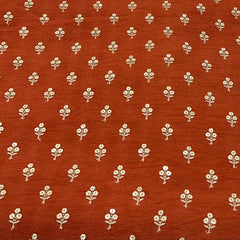 Burnt Orange Floral Butti Thread Sequins Slub Silk Embroidery