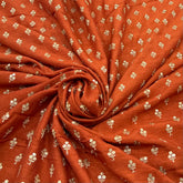 Burnt Orange Floral Butti Thread Sequins Slub Silk Embroidery