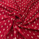 Maroon Red Floral Butti Thread Sequins Slub Silk Embroidery