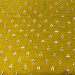 Haldi Yellow Floral Butti Thread Sequins Slub Silk Embroidery