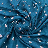 Teal Blue Floral Tree Butti Thread Slub Silk Embroidery