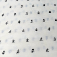 White and Black Floral Tree Butti Thread Slub Silk Embroidery