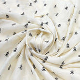 White and Black Floral Tree Butti Thread Slub Silk Embroidery