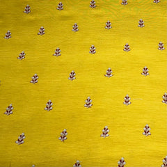 Yellow Floral Tree Butti Thread Slub Silk Embroidery