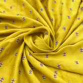 Yellow Floral Tree Butti Thread Slub Silk Embroidery