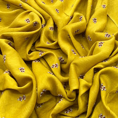 Yellow Floral Tree Butti Thread Slub Silk Embroidery