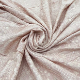 Pastel Peach Floral Checks Thread Sequins Slub Silk Embroidery