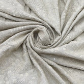 Pastel Green Floral Checks Thread Sequins Slub Silk Embroidery