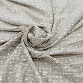 Mouse Grey Geometric Mirrorwork Slub Silk Embroidery