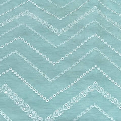 Sea Green Zig Zag Mirrorwork Slub Silk Embroidery