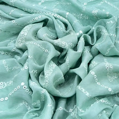 Sea Green Zig Zag Mirrorwork Slub Silk Embroidery