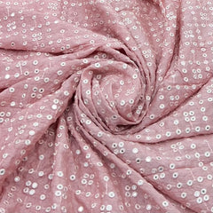 Pink Geometric Mirrorwork Slub Silk Embroidery