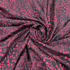 Black Maroon Floral Jal Thread Slub Silk Embroidery