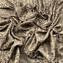 Mouse Grey Brown Floral Jal Thread Slub Silk Embroidery