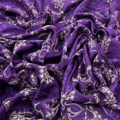 Purple Floral Jal Zari Thread Slub Silk Embroidery