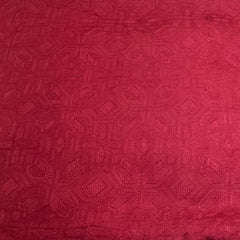 Bright Red Floral Thread Slub Satin Embroidery