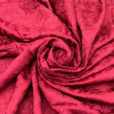Bright Red Floral Thread Slub Satin Embroidery